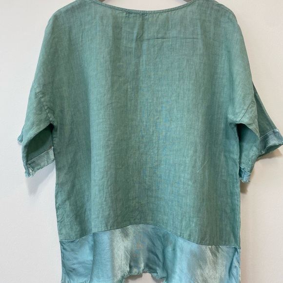 Terzo Millennio 100% Linen Oversized Teal Blouse - Picture 8 of 9